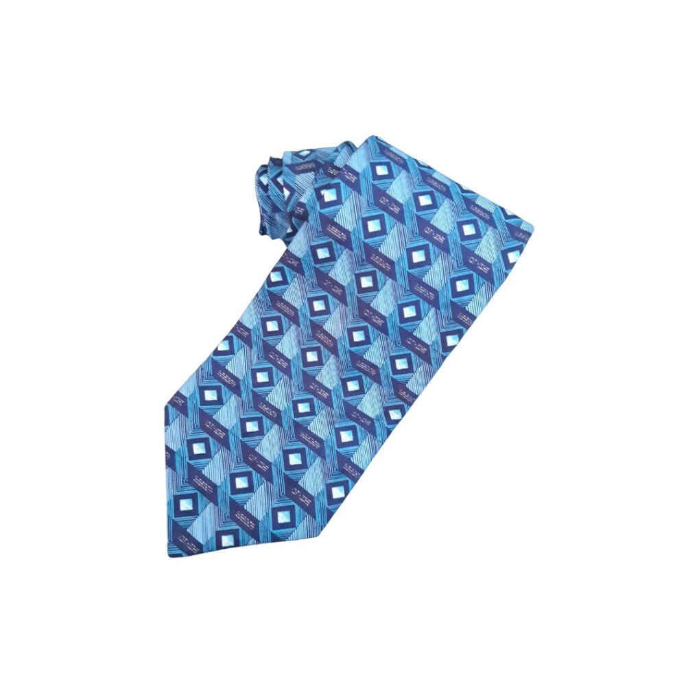 Vitaliano Luisseli Linea Oro Silk Tie Made in Italy Blue Geometric Pattern